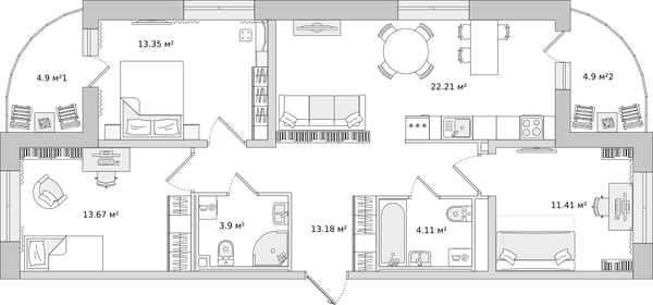 112,3 м², 3-комнатная квартира 19 400 000 ₽ - изображение 91