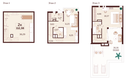 Квартира 109,7 м², 2-комнатная - изображение 1