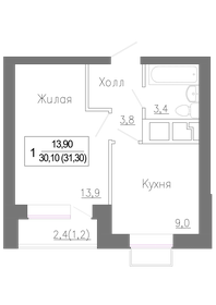 Квартира 31,9 м², 1-комнатная - изображение 1