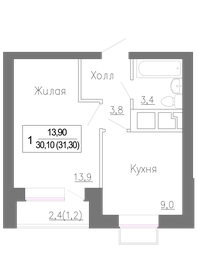 Квартира 31,3 м², 1-комнатная - изображение 1