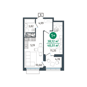 Квартира 38,1 м², 1-комнатная - изображение 1