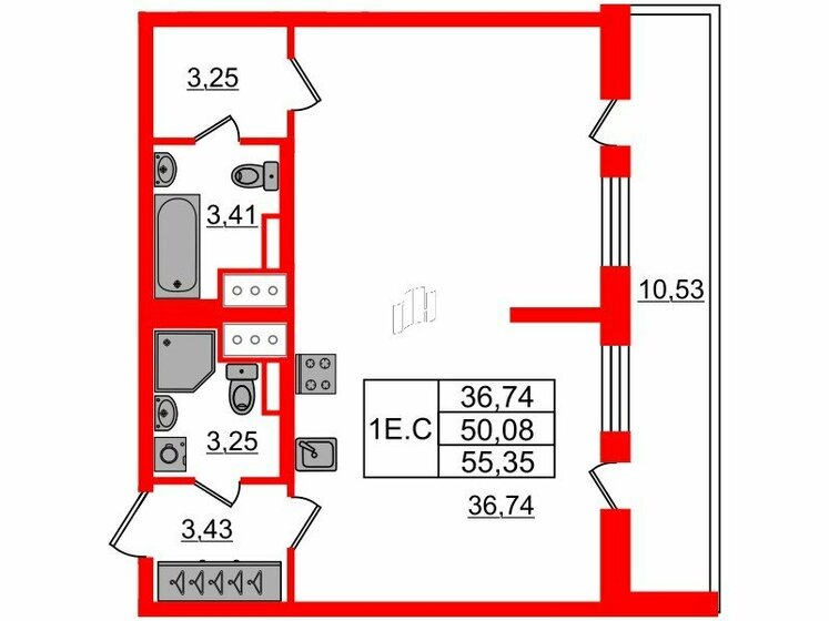 50,1 м², квартира-студия 15 550 338 ₽ - изображение 1