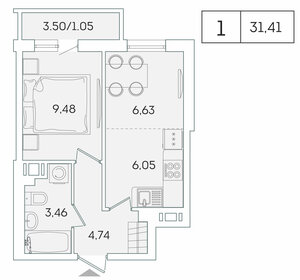 Квартира 31,4 м², 1-комнатная - изображение 1