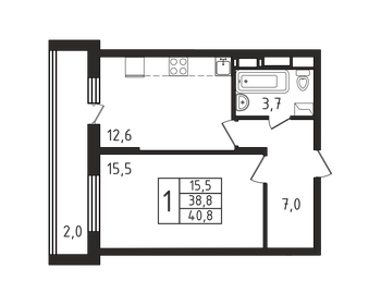 Квартира 40,8 м², 1-комнатная - изображение 1