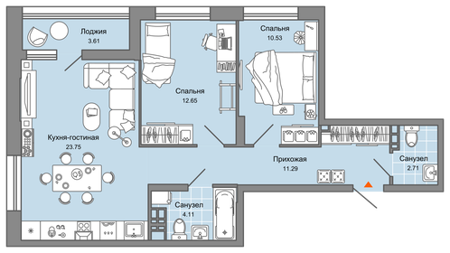 Квартира 67 м², 3-комнатная - изображение 1