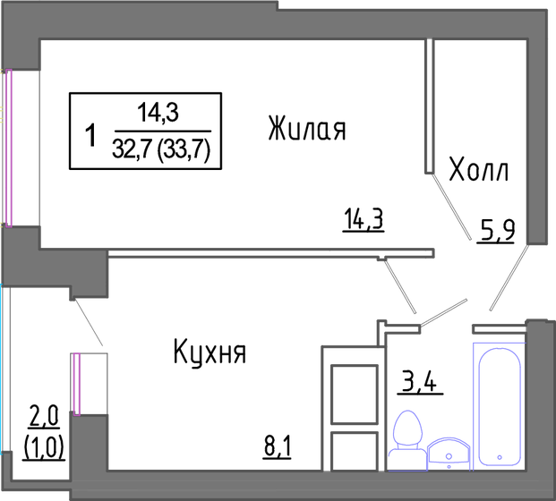 32,6 м², 1-комнатная квартира 6 275 500 ₽ - изображение 20