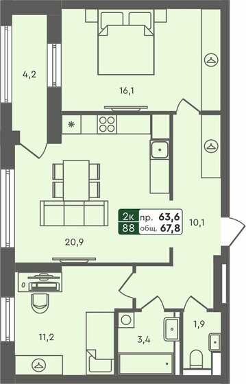 67,8 м², 2-комнатная квартира 6 470 000 ₽ - изображение 1