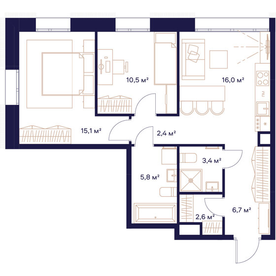 62,5 м², 2-комнатная квартира 33 825 000 ₽ - изображение 1