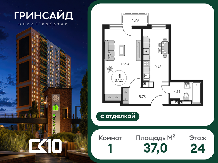 40 м², 1-комнатная квартира 5 750 000 ₽ - изображение 75