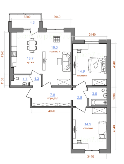 81,4 м², 3-комнатная квартира 9 849 400 ₽ - изображение 1