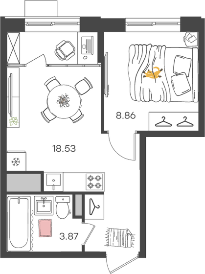31,3 м², 2-комнатная квартира 3 282 300 ₽ - изображение 1