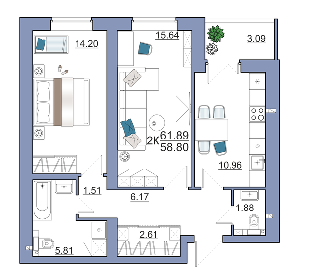 61,9 м², 2-комнатная квартира 5 580 100 ₽ - изображение 1