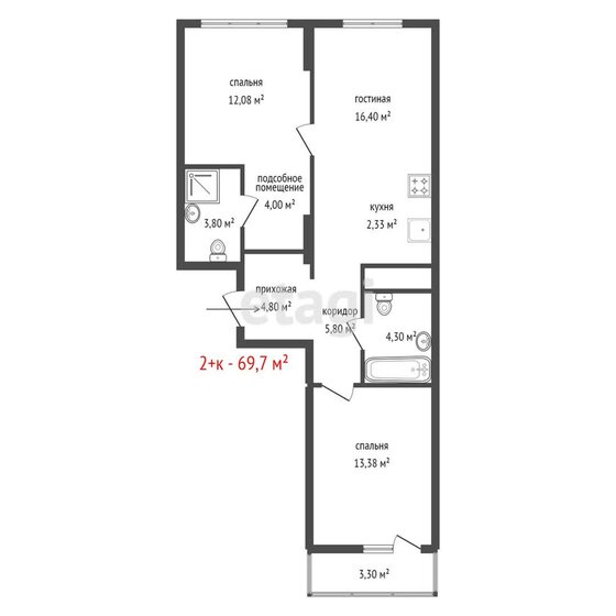 69,7 м², 2-комнатная квартира 8 700 000 ₽ - изображение 1
