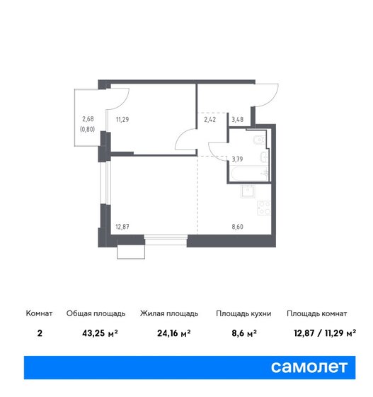 43,3 м², 1-комнатная квартира 15 306 068 ₽ - изображение 1