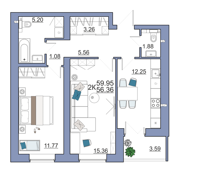 60 м², 2-комнатная квартира 5 510 000 ₽ - изображение 19