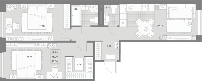 Квартира 75 м², 2-комнатная - изображение 1