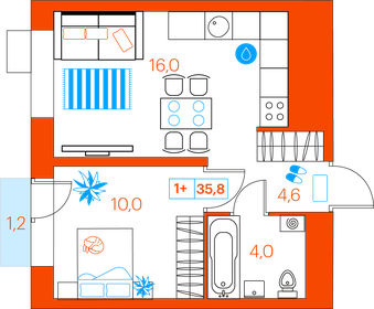 33,8 м², 1-комнатная квартира 4 720 000 ₽ - изображение 20