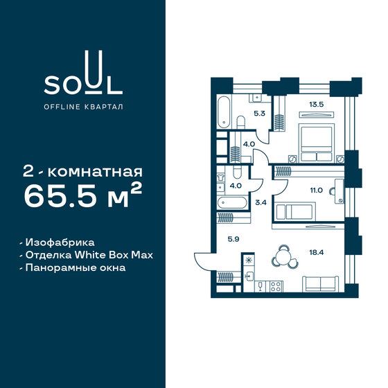 65,5 м², 2-комнатная квартира 37 806 600 ₽ - изображение 1