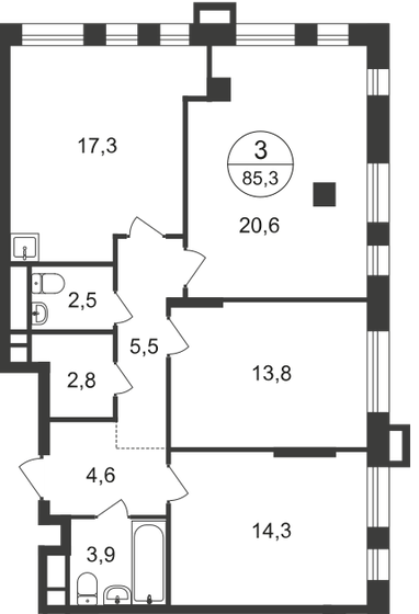 85,3 м², 3-комнатная квартира 20 947 562 ₽ - изображение 1