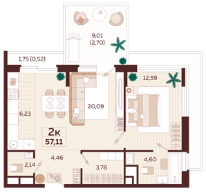 55,4 м², 2-комнатная квартира 25 100 000 ₽ - изображение 18