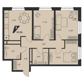 63,7 м², 3-комнатная квартира 4 990 000 ₽ - изображение 101