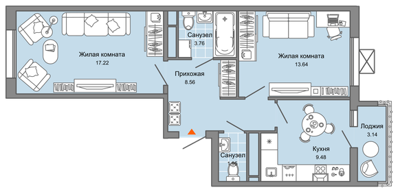 57 м², 2-комнатная квартира 5 745 740 ₽ - изображение 13