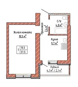 Квартира 37,5 м², 1-комнатная - изображение 1