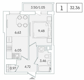 Квартира 32,4 м², 1-комнатная - изображение 1