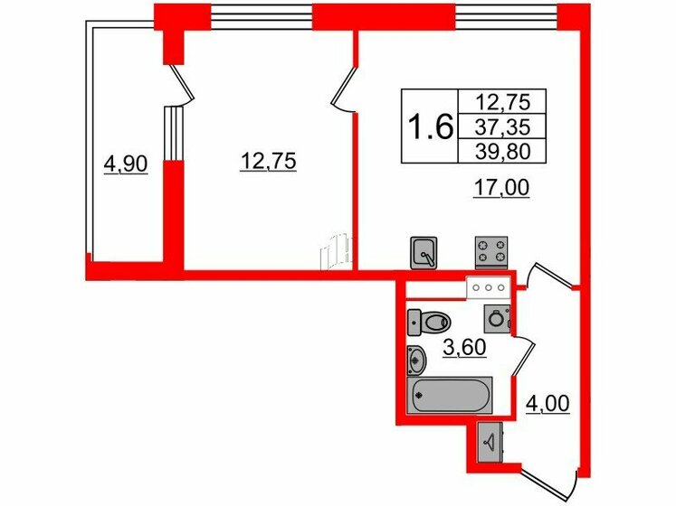 37,4 м², 1-комнатная квартира 8 300 066 ₽ - изображение 31