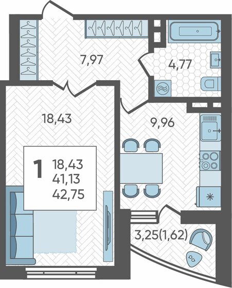 42,8 м², 1-комнатная квартира 6 156 000 ₽ - изображение 1