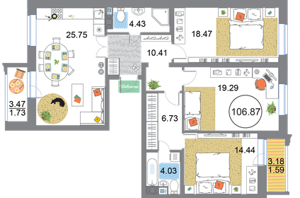 100,9 м², 3-комнатная квартира 31 057 020 ₽ - изображение 3