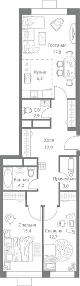 80,8 м², 3-комнатная квартира 23 299 730 ₽ - изображение 1