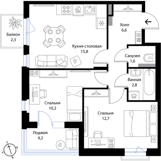 52,5 м², 3-комнатная квартира 9 450 000 ₽ - изображение 1