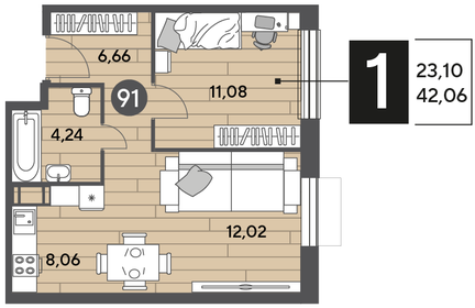 42,1 м², 1-комнатная квартира 5 854 752 ₽ - изображение 6