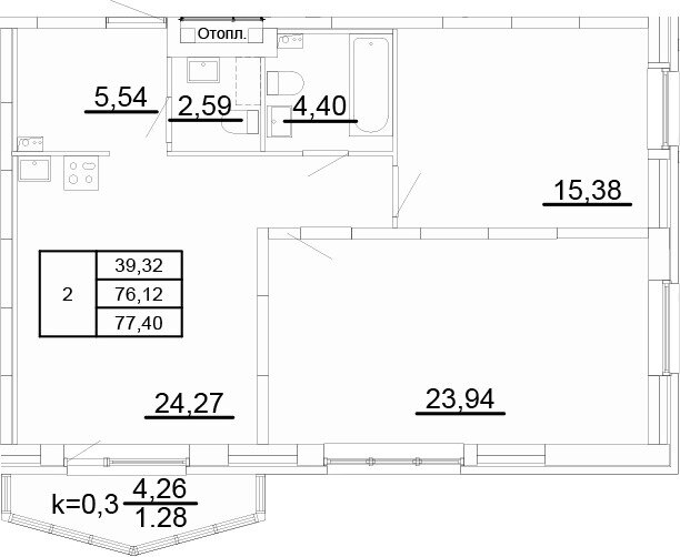 77,4 м², 2-комнатная квартира 14 930 000 ₽ - изображение 1