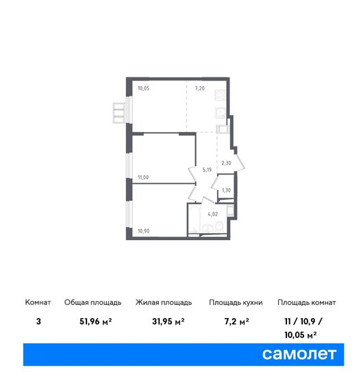 52 м², 2-комнатная квартира 10 784 565 ₽ - изображение 15