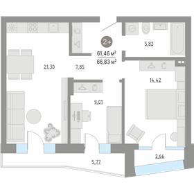 Квартира 58,4 м², 2-комнатная - изображение 1