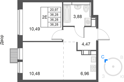 Квартира 36,3 м², 2-комнатная - изображение 1