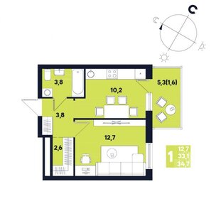 Квартира 34,7 м², 1-комнатная - изображение 1