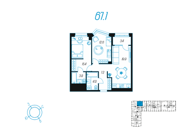 73,6 м², 2-комнатная квартира 10 249 192 ₽ - изображение 33