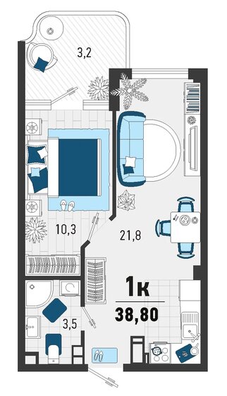 38,8 м², 1-комнатная квартира 11 300 000 ₽ - изображение 1