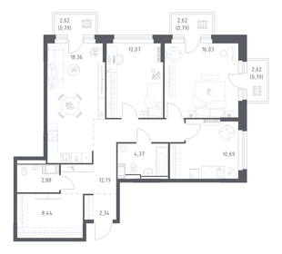Квартира 89,7 м², 3-комнатная - изображение 1