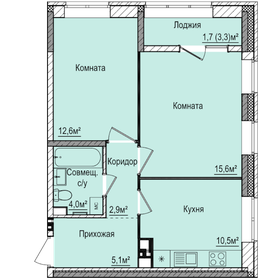 52,4 м², 2-комнатная квартира 4 993 000 ₽ - изображение 1
