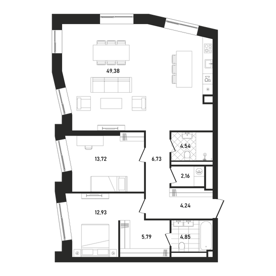 104,3 м², 2-комнатная квартира 74 352 688 ₽ - изображение 1