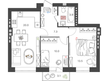 Квартира 55,6 м², 2-комнатная - изображение 1