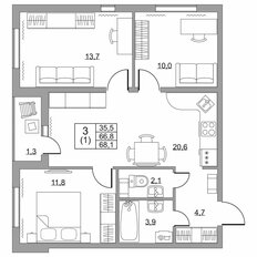 Квартира 68,1 м², 3-комнатная - изображение 2