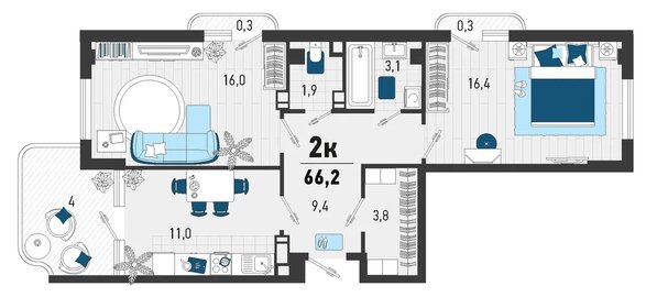 61 м², 2-комнатная квартира 12 800 000 ₽ - изображение 29