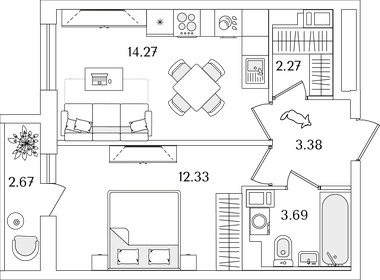 38 м², 1-комнатная квартира 9 500 000 ₽ - изображение 94