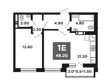 Квартира 49,2 м², 1-комнатная - изображение 1