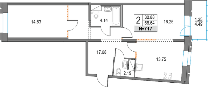 68,4 м², 2-комнатная квартира 14 332 965 ₽ - изображение 116